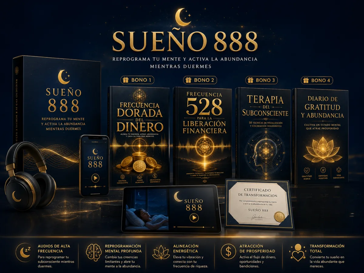 Mockup de la oferta Sueño 888 con el producto principal y los 3 bonos
